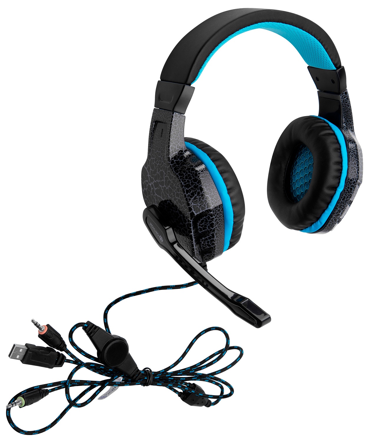 Наушники с микрофоном Оклик HS-L400G ZEUS черный/синий 2.2м мониторные оголовье (359480)