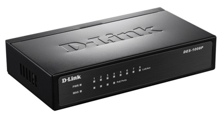 Коммутатор D-Link DES-1008P/C1A 8x100Mb 4PoE 52W неуправляемый