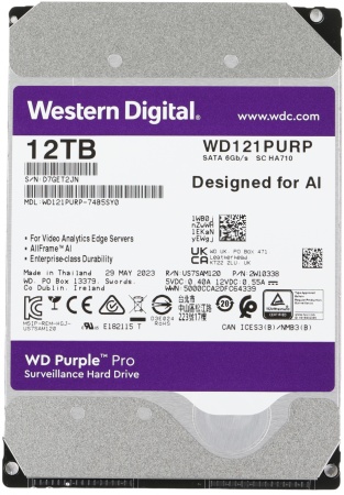 Жесткий диск WD SATA-III 12TB WD121PURP Surveillance Purple Pro (7200rpm) 256Mb 3.5"