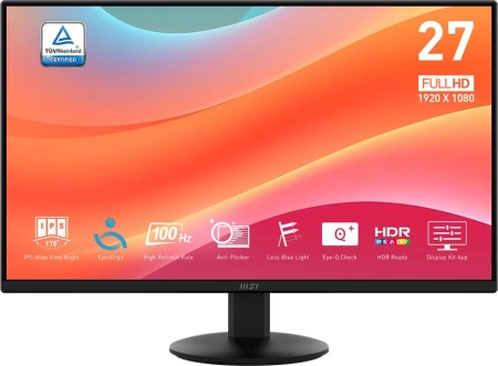 Монитор MSI 27" Pro MP272L черный IPS LED 16:9 HDMI M/M матовая 250cd 178гр/178гр 1920x1080 100Hz DP FHD 3.82кг