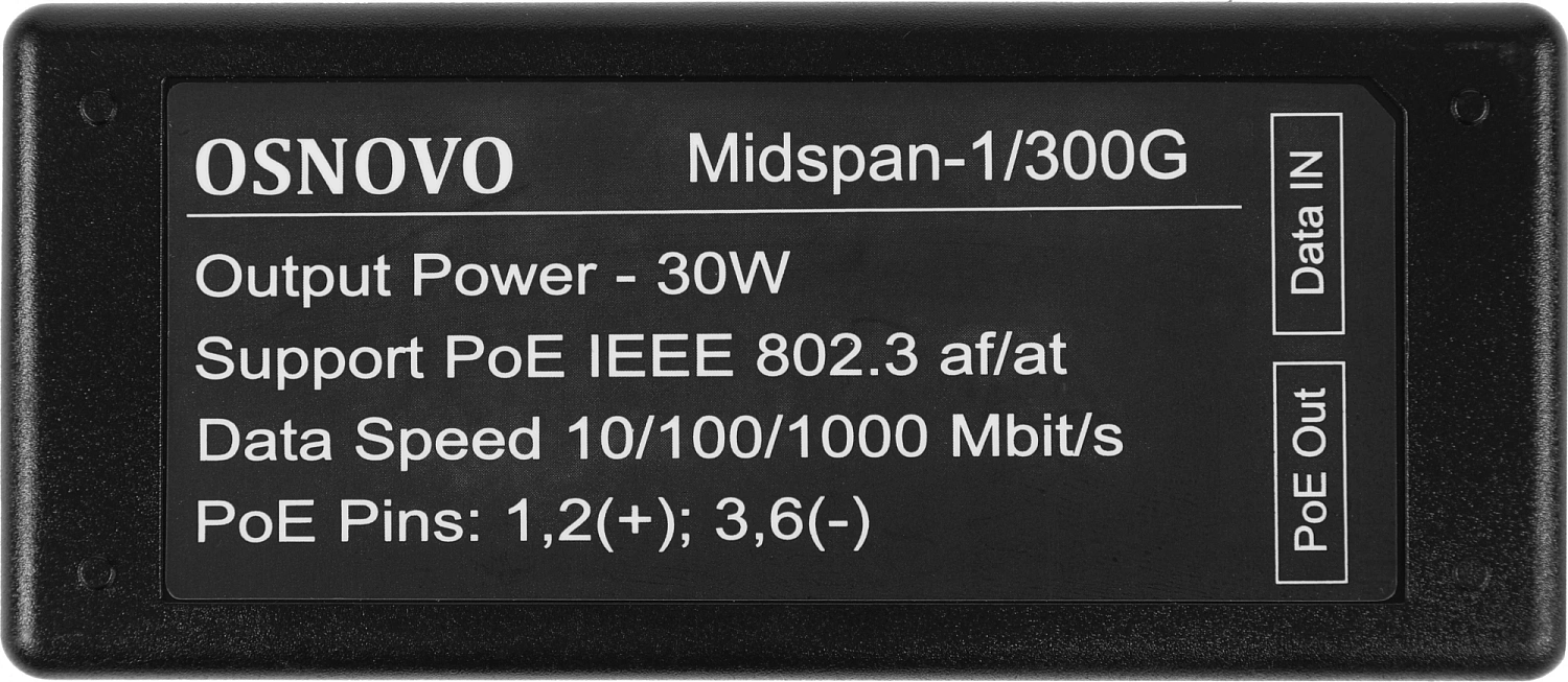 Инжектор POE Osnovo Midspan-1/300G Инжектор POE Osnovo Midspan-1/300G