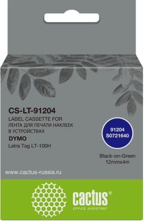 Картридж ленточный Cactus CS-LT-91204 91204 для Dymo Letra Tag LT-100H