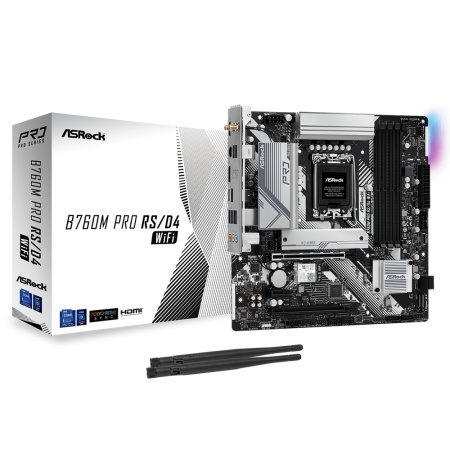 Материнская плата ASROCK B760M PRO RS/D4 WIFI, LGA1700, B760, 4*DDR4, HDMI+DP, 4xSATA3 6.0 (RAID), M.2 Socket, USB 3.2, USB2.0, Type-C, mATX