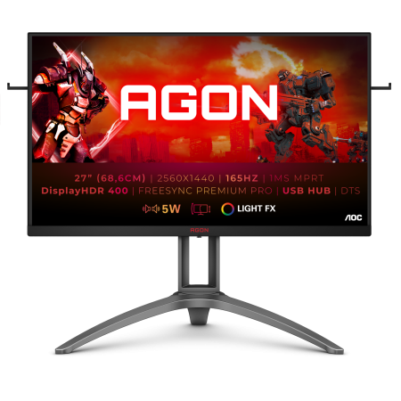Монитор AOC 27" Gaming AG273QX черный/красный VA LED 1ms 16:9 HDMI M/M матовая HAS 400cd 178гр/178гр 2560x1440 165Hz FreeSync Premium Pro VGA DP 2K USB 7.8кг