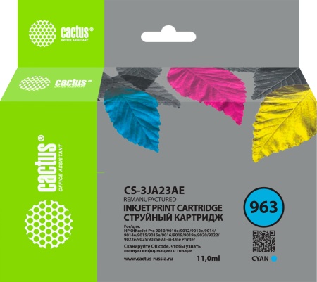 Картридж струйный Cactus CS-3JA23AE 963 голуб.пигм. (11мл) для HP OfficeJet 9010/9012/9013/9014/9015/9016/9019/9020/9025