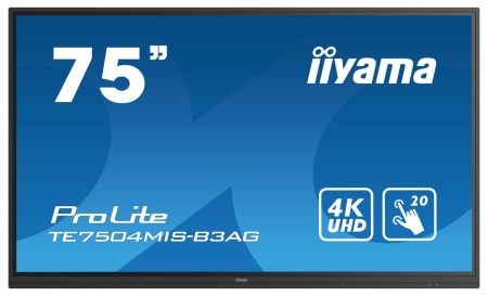 Интерактивная панель 75" 16:9 3840x2160(UHD 4K) IPS, TOUCH, 20-touch point, 60 Hz, 400cd/m2, H178°/V178°, 1200:1, 1.07B, 8ms, VGA, 3xHDMI, USB-C, RJ-45, RS232C,  4xUSB Type A, USB Type B, Speakers, OPS Slot, WiFi, Android 9, 24/7, 3Y, Black