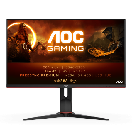 Монитор AOC 28" Gaming U28G2XU черный/красный IPS LED 1ms 16:9 HDMI M/M матовая HAS Piv 370cd 178гр/178гр 3840x2160 144Hz DP UHD USB 6.13кг