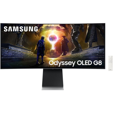 Монитор 34" SAMSUNG S34DG852SI Odyssey OLED G8 G85SD UWQHD Silver (OLED, 3440x1440, HDMI+HDMI+DP, USB Hub, 0.03 ms, 178°/178°, 250 cd/m, 1000000:1, 175Hz, Spk, Curved 1800R)