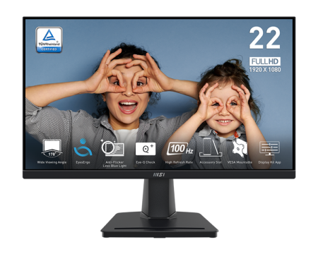Монитор 21.45" MSI PRO MP225V Black (VA, 1920x1080, D-Sub+HDMI, 4 ms, 178°/178°, 300 cd/m, 4000:1 (100M:1), 100Hz)