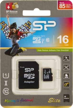 Флеш карта microSDHC 16GB Silicon Power SP016GBSTHBU1V10SP + adapter