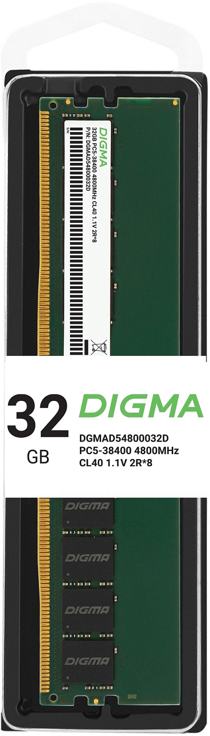 Память DDR5 32GB 4800MHz Digma DGMAD54800032D RTL PC5-38400 CL40 DIMM 288-pin 1.1В dual rank Ret