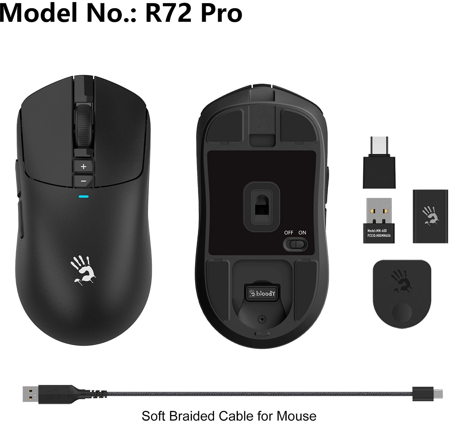 Мышь A4Tech Bloody R72 Pro черный оптическая (26000dpi) беспроводная USB-C (7but) Мышь A4Tech Bloody R72 Pro черный оптическая (26000dpi) беспроводная USB-C (7but)