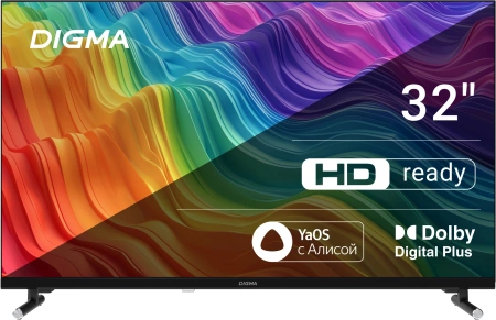 Телевизор LED Digma 32" DM-LED32SBB32 Яндекс.ТВ Frameless Metal черный HD 60Hz DVB-T DVB-T2 DVB-C DVB-S DVB-S2 USB WiFi Smart TV (RUS)