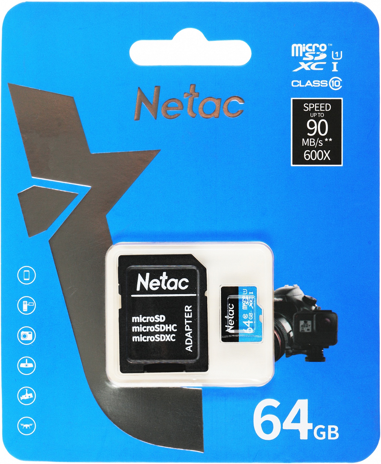 Флеш карта microSDXC Netac 64GB NT02P500STN-064G-R P500 + adapter