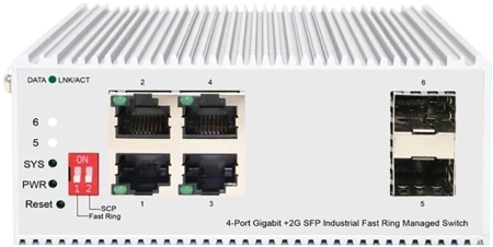 Коммутатор ORIGO Managed L2 Industrial Fast Ring Switch 4x1000Base-T, 2x1000Base-X SFP, Surge 4KV, -40 to 75°C