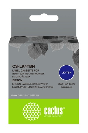 Картридж ленточный Cactus CS-LK4TBN черный для Epson LW300/LW400/LW700/LW600P/LW1000P/K400/Z700/Z900