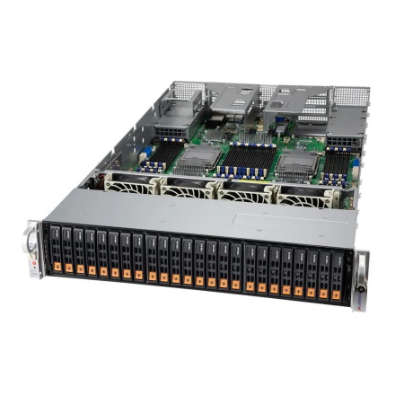 SYS-240P-TNRT 2U, 4x LGA4189 (Xeon H-Series only), 48x DDR4 3200 DIMM, 24x 2.5" NVMe/SAS3/SATA3 drive bays (8 tray included) , 4x PCI 3.0 x16 FHHL, 2x PCI 3.0 x8 FHHL, 2x 10G RJ45, 2x 10G SFP+ (X710), 2x M.2 SATA/NVME 22110, 2x 2000W (420148)