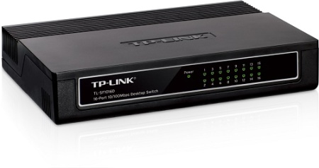 Сетевое оборудование TP-Link TL-SF1016D, 16-портовый 10/100 Мбит/с настольный коммутатор, 16 портов RJ45 10/100 Мбит/с, пластиковый корпус