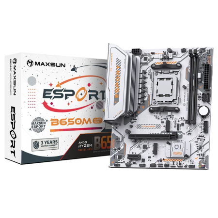 Материнская плата Maxsun MS-eSport B650M WIFI6 ICE B650, AM5, 2*DDR5, 1*PCIEx16, 1*PCIEx1, 2*M.2, 6*USB3.2Gen1, 4*USB2.0, 2*SATA3.0, 1G, DP, HDMI, M-ATX, RTL