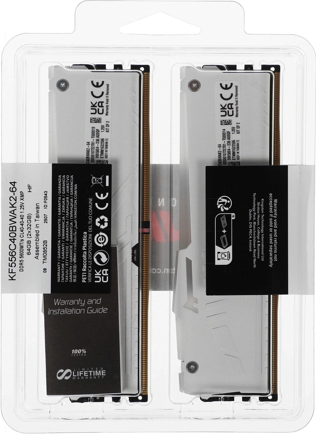 Память DDR5 2x32GB 5600MHz Kingston KF556C40BWAK2-64 Fury Beast RGB RTL Gaming PC5-44800 CL40 DIMM 288-pin 1.25В kit single rank с радиатором Ret