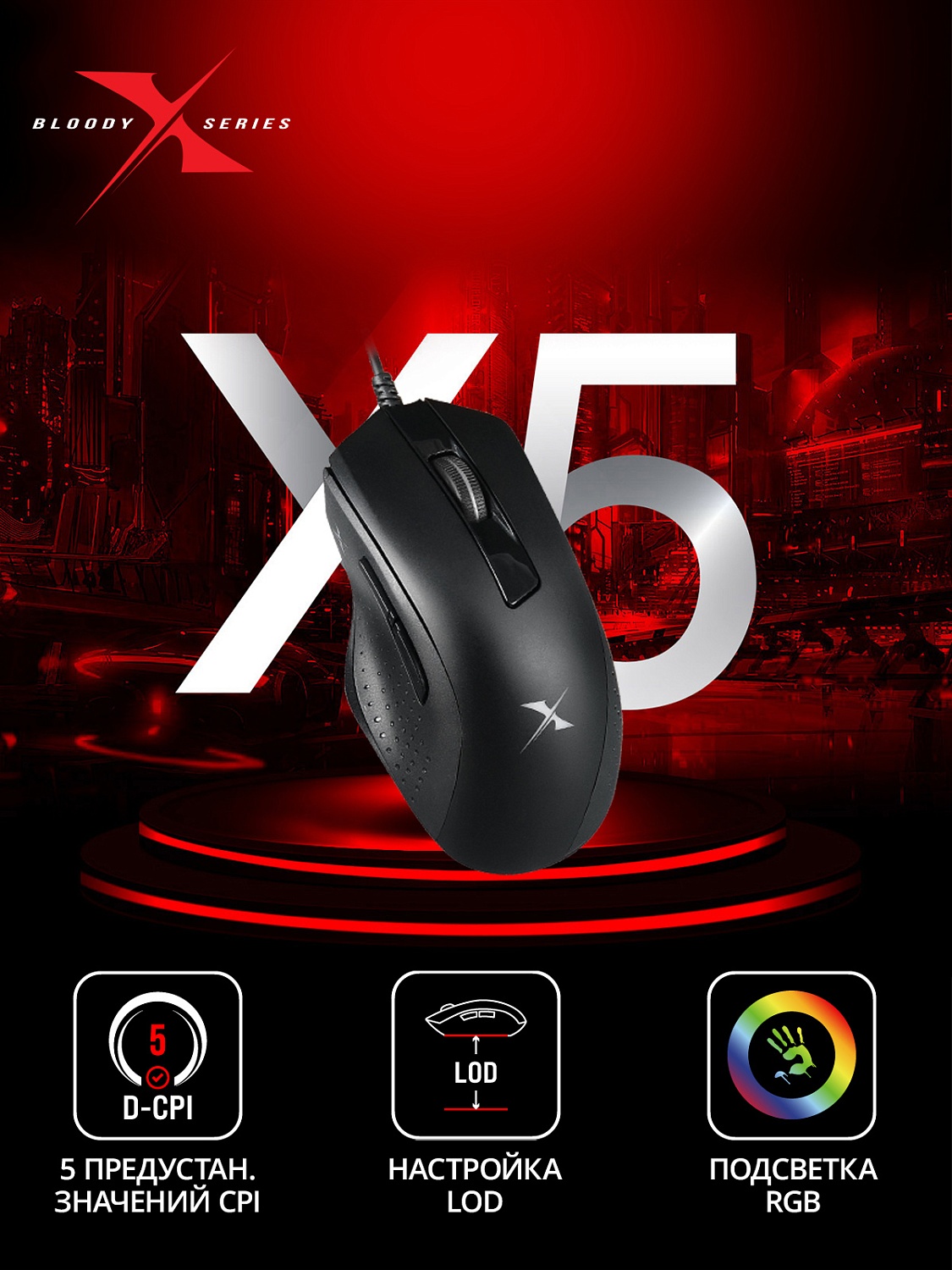 Мышь A4Tech Bloody X5 Pro черный оптическая (16000dpi) USB (9but) Мышь A4Tech Bloody X5 Pro черный оптическая (16000dpi) USB (9but)