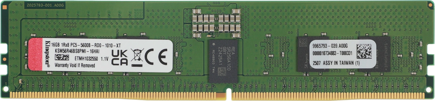 Оперативная память Kingston Server Premier 16GB 5600MT/s DDR5 ECC Registered CL46 DIMM 1Rx8 Hynix A Renesas