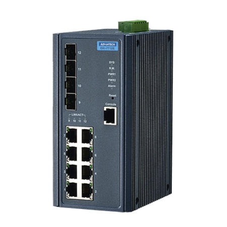 BP Управляемый коммутатор EKI-7712E-4F-AE Advantech Ethernet, 8 портов RJ-45, 4 порта Gigabit SFP, металлический корпус, IP30