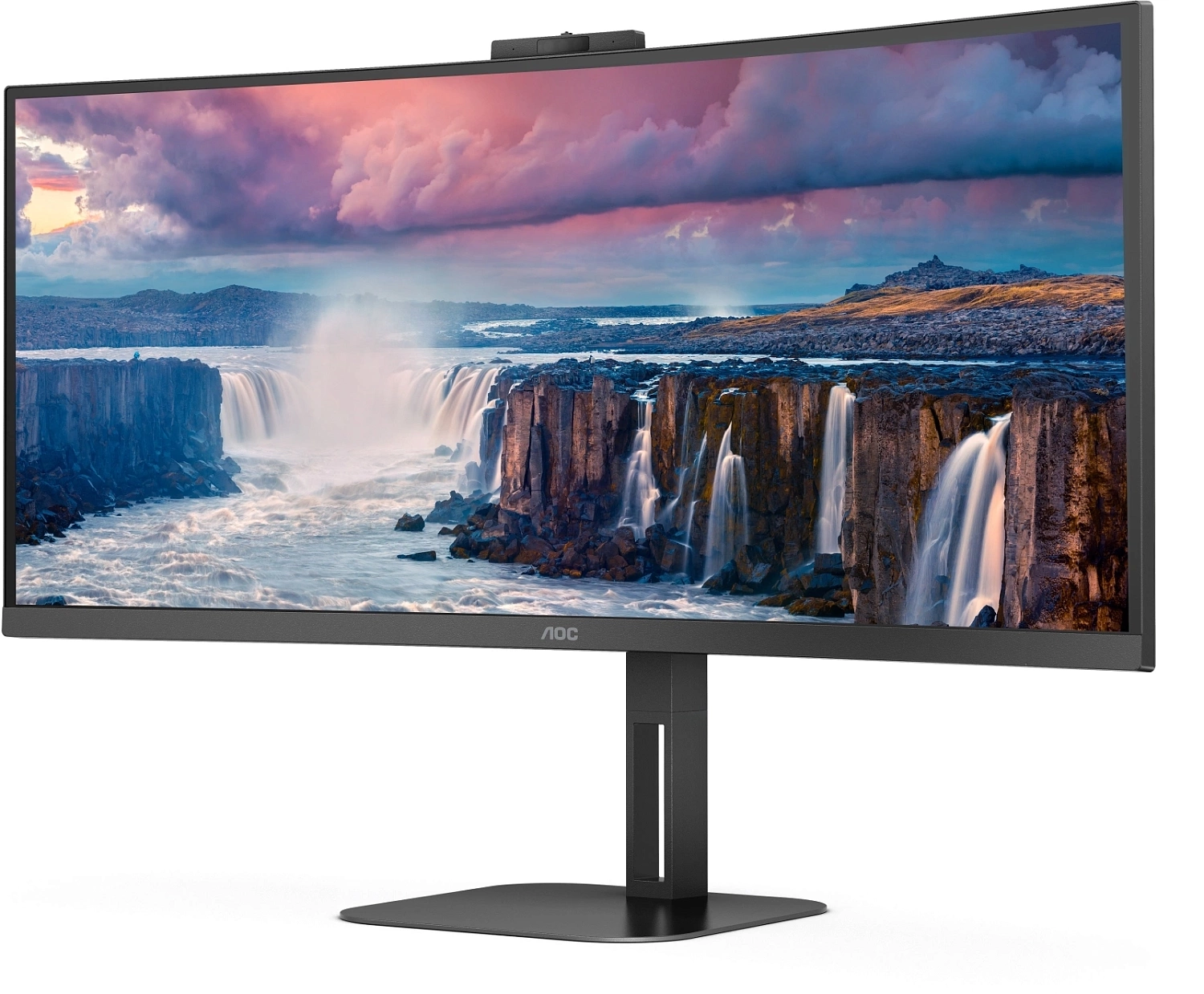 Монитор 34" AOC CU34V5CW Curved 3440x1440 100Гц VA LED 16:9 4(1)ms HDMI DP USB-C/4xUSB3.2 20M:1 3000:1 178/178 300cd WebcamTilt HAS Swivel Speakers 2*5W Black