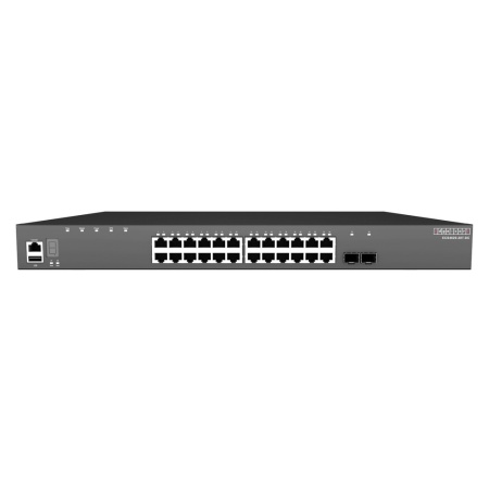 ECS4620-28T-DC Edge-corE 24 x GE + 2 x 10G SFP+ ports + 1 x expansion slot (for dual 10G SFP+ ports) L3 Stackable Switch, w/ 1 x RJ45 console port, 1 x USB type A storage port, RPU connector, fan-less design, Stack up to 4 units, DC Version