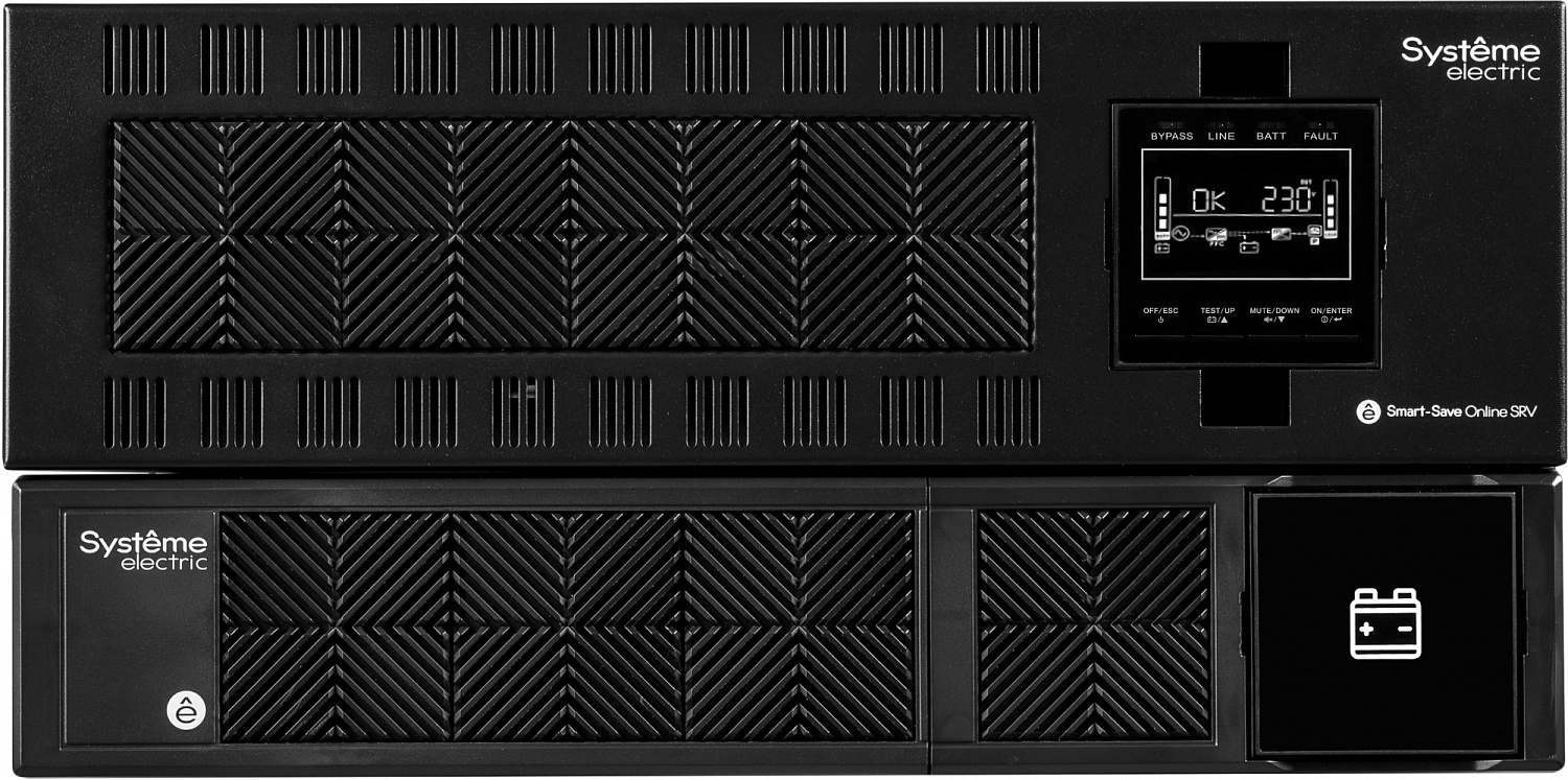 Источник бесперебойного питания Systeme Electric Smart-Save Online SRV, 10000VA/9000W, On-Line, Extended-run, Rack 5U(Tower convertible), LCD, Out: Hardwire, SNMP Intelligent Slot, USB, RS-232