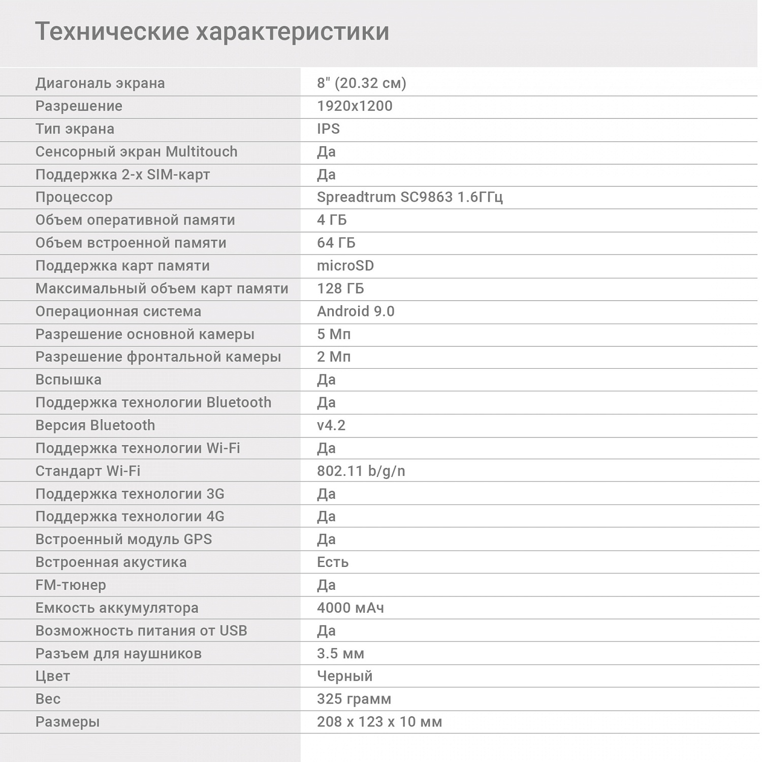 Планшет Digma CITI Octa 80 SC9863 (1.6) 8C RAM4Gb ROM64Gb 8" IPS 1920x1200 3G 4G Android 9.0 черный 5Mpix 2Mpix BT GPS WiFi Touch microSD 128Gb minUSB 4000mAh