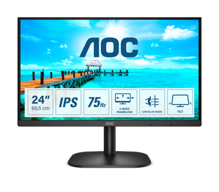Монитор AOC 23.8" Value Line 24B2XDA/01 черный IPS LED 16:9 DVI HDMI M/M матовая 250cd 178гр/178гр 1920x1080 75Hz VGA FHD 2.7кг