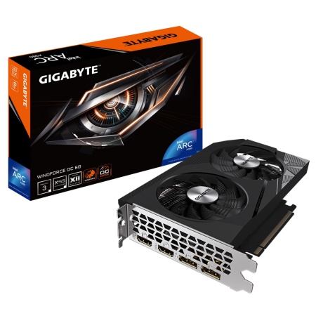 Видеокарта Gigabyte PCI-E 4.0 GV-IA380WF2OC-6GD INTEL ARC A380 6144Mb 96 GDDR6 2350/15500 HDMIx2 DPx2 HDCP Ret