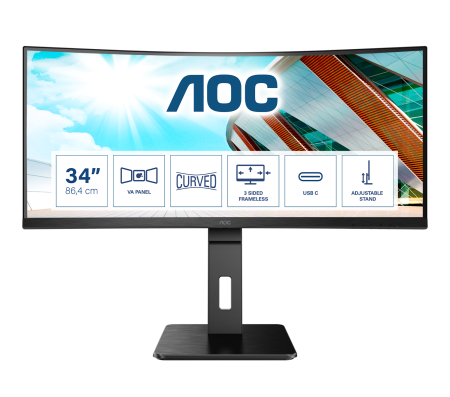 Монитор AOC 34" Pro CU34P2C черный VA LED 1ms 21:9 HDMI M/M матовая HAS Piv 300cd 178гр/178гр 3440x1440 100Hz DP 2K USB 9.8кг