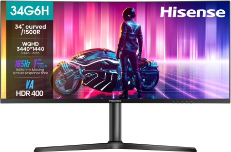 Монитор Hisense 34" 34G6H черный VA LED 1ms 21:9 HDMI 3000:1 400cd 178гр/178гр 3440x1440 165Hz DP Quad 2K (1440p)