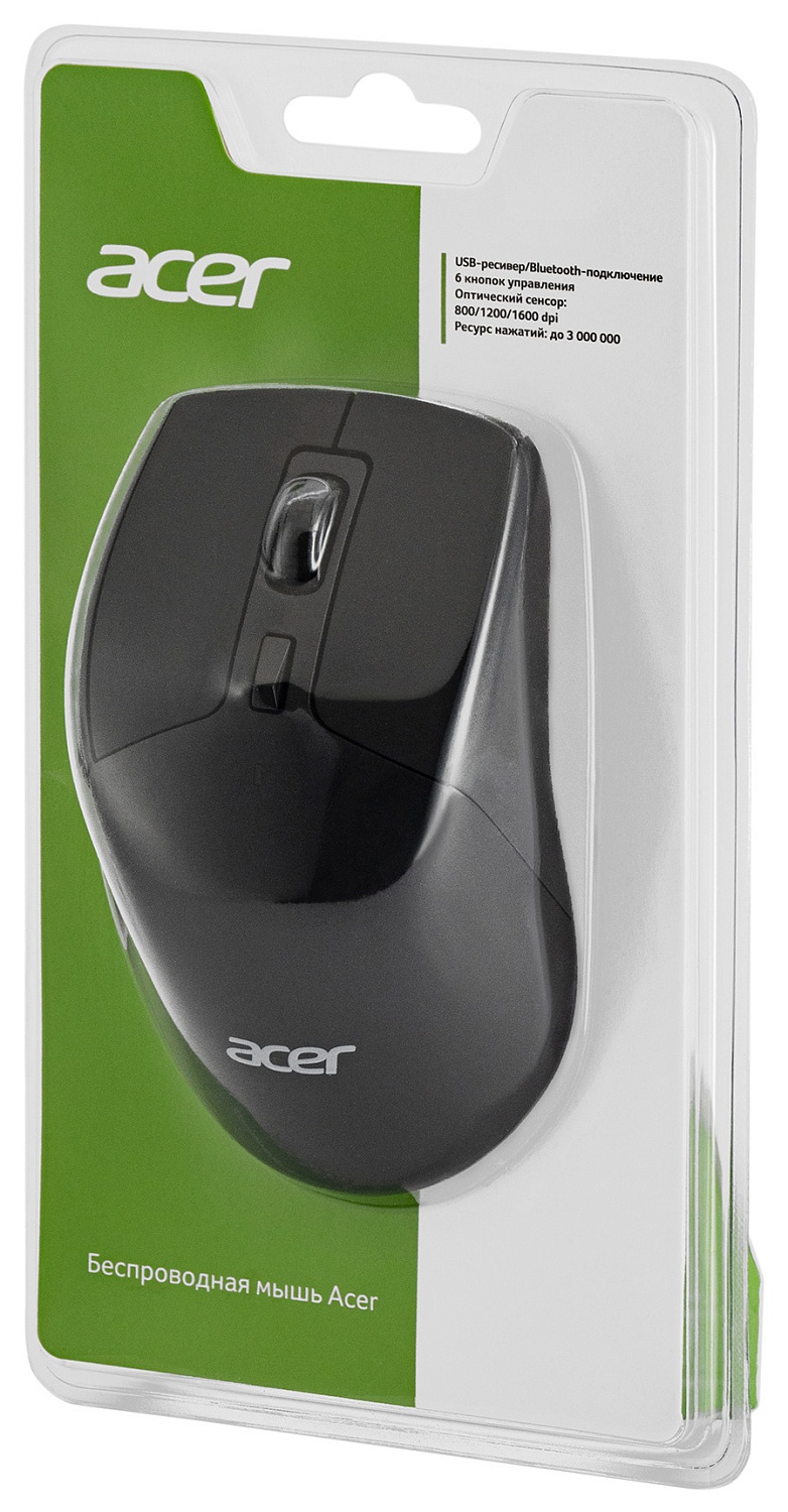 Мышь Acer OMR170 черный оптическая (1600dpi) беспроводная BT/Radio USB (5but) Мышь Acer OMR170 черный оптическая (1600dpi) беспроводная BT/Radio USB (5but)