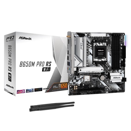 Материнская плата ASROCK B650M PRO RS WIFI, AM5, B650, 4*DDR5, HDMI+DP, 4xSATA3 6.0, M.2 Socket, RAID, USB 3.2, USB 2.0, Type-C, mATX