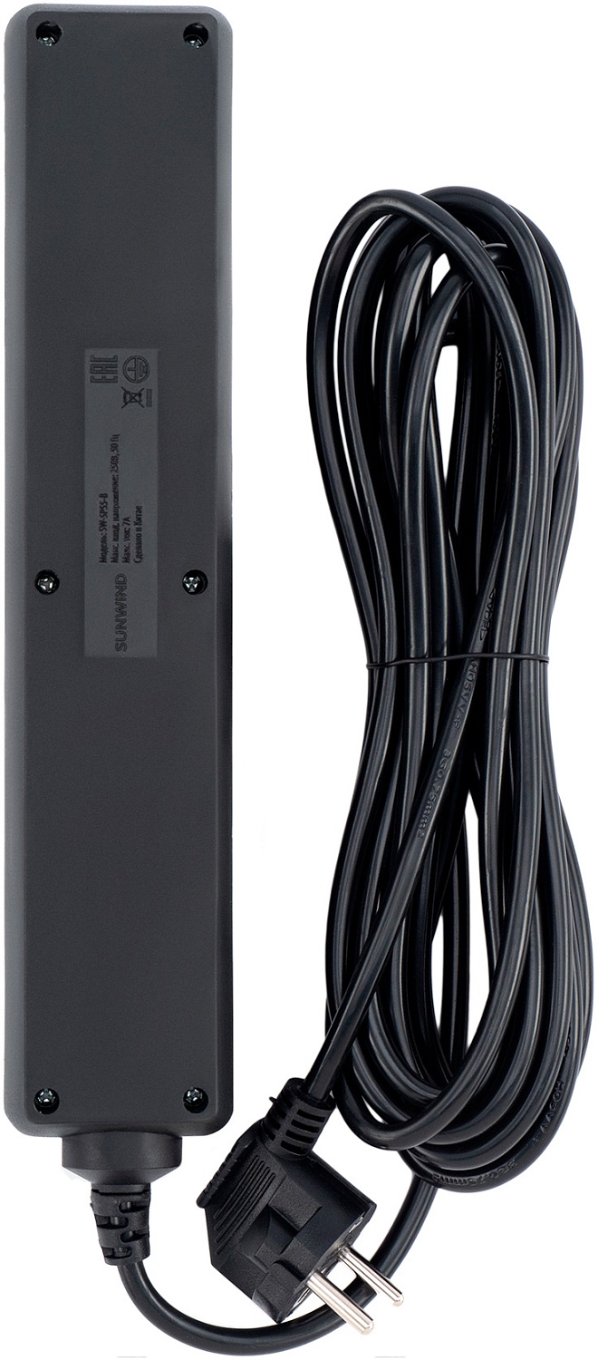 Сетевой фильтр SunWind SW-SP55-B 5м (5 розеток) черный (коробка)