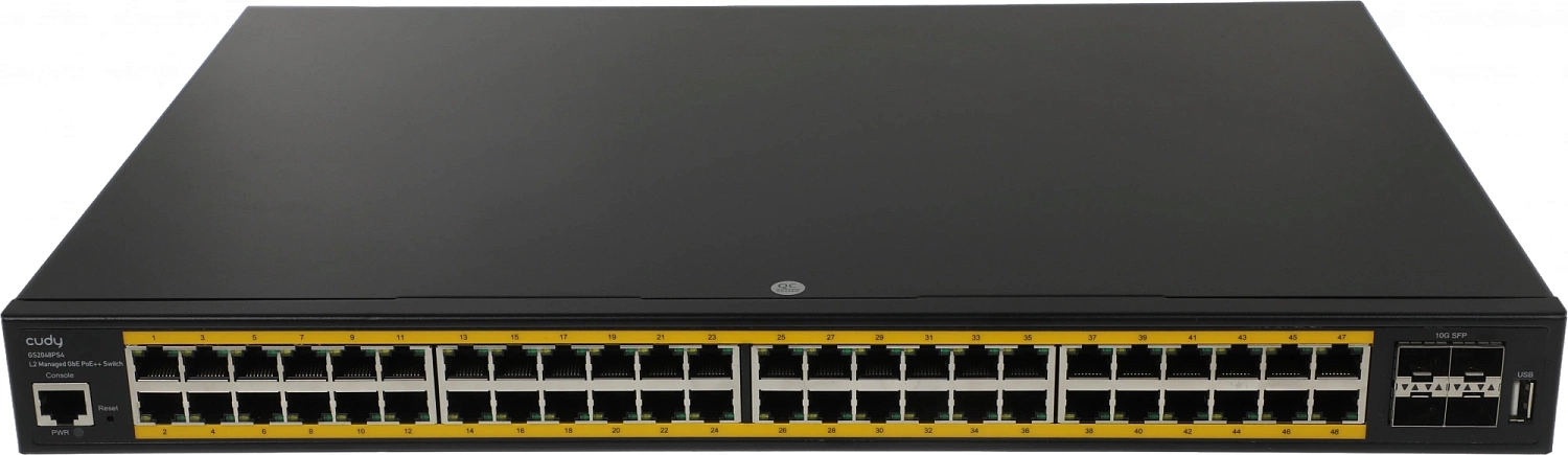 Коммутатор Cudy GS2048PS4-720W (L2) 48x1Гбит/с 4x10Гбит/с 4xКомбо(1000BASE-T/SFP) 4SFP+ 40PoE+ 4PoE++ 720W управляемый