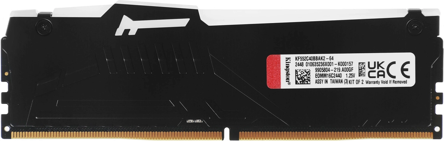 Память DDR5 2x32GB 5200MHz Kingston KF552C40BBAK2-64 Fury Beast RGB RTL Gaming PC5-41600 CL40 DIMM 288-pin 1.25В kit single rank с радиатором Ret