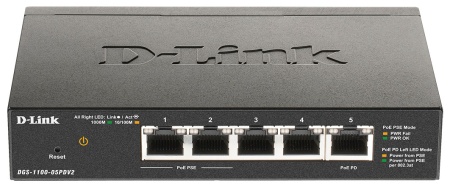 Коммутатор D-Link DGS-1100-05PDV2 5G 2PoE 18W настраиваемый