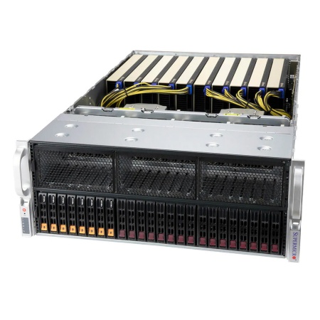 SYS-420GP-TNR 4U, 10x Dual Slot GPU, 2xLGA4189 (up to 270W), 32xDDR4(3200), 16x2.5" SAS/SATA, "8x2.5" SAS/SATA/NVME, 10xPCIE x16 (for GPU), 1xPCIE x16, 1xAIOM (OCP 3), 2x1000Base-T, 4x2000W"