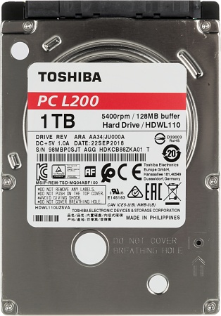 Жесткий диск Toshiba Original SATA-III 1Tb HDWL110UZSVA Notebook L200 Slim (5400rpm) 128Mb 2.5"