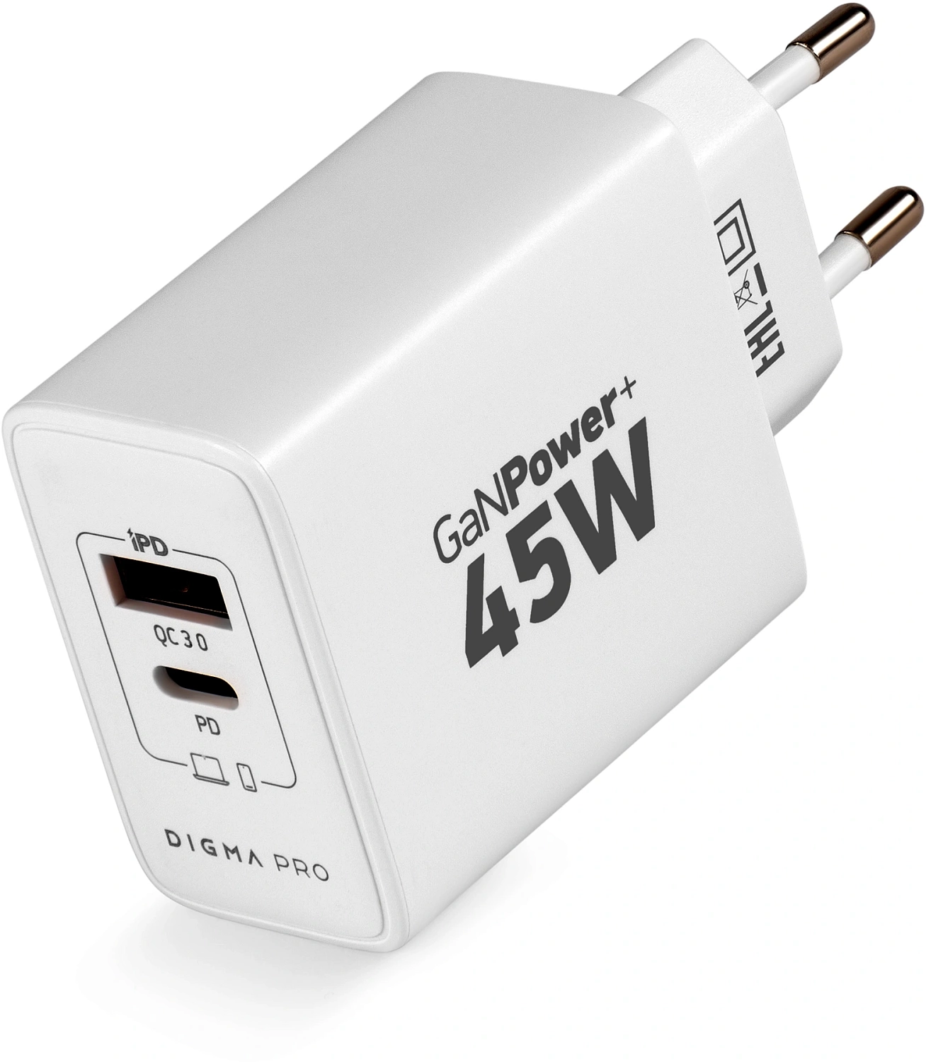 Сетевое зар./устр. Digma Pro DPW4A 45W 3A (PD+QC) USB-C/USB-A универсальное белый (DPW4A5GX11WH)