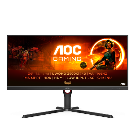 Монитор 34" AOC U34G3XM 3440x1440@144Гц VA LED 16:9 4(1)ms 2*HDMI DP Mega infinity DCR 3000:1 178/178 300cd HAS Tilt Swivel Speakers Black