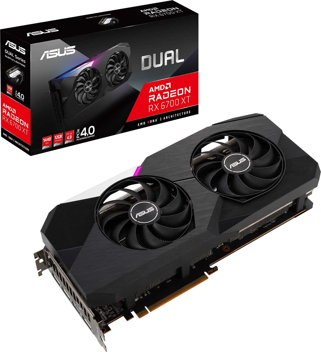 Видеокарта Asus PCI-E 4.0 DUAL-RX6700XT-12G AMD Radeon RX 6700XT 12288Mb 192 GDDR6 2424/16000 HDMIx1 DPx3 HDCP Ret