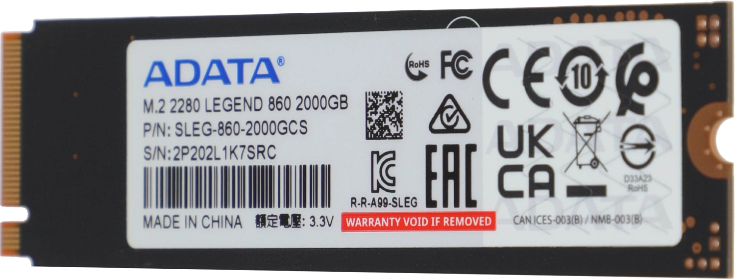 Накопитель SSD A-Data PCIe 4.0 x4 2TB SLEG-860-2000GCS Legend 860 M.2 2280