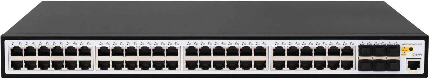 Коммутатор SNR Управляемый PoE коммутатор уровня 2+, 48 портов 10/100/1000Base-T, 6 портов 1/10G SFP+, PoE 450Вт