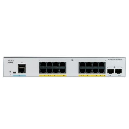 Коммутатор CISCO Catalyst 1000 16x 10/100/1000 RJ-45 PoE+, 2x 1Gb SFP uplinks, PoE+ 120W, Fanless, C1000-16P-2G-L