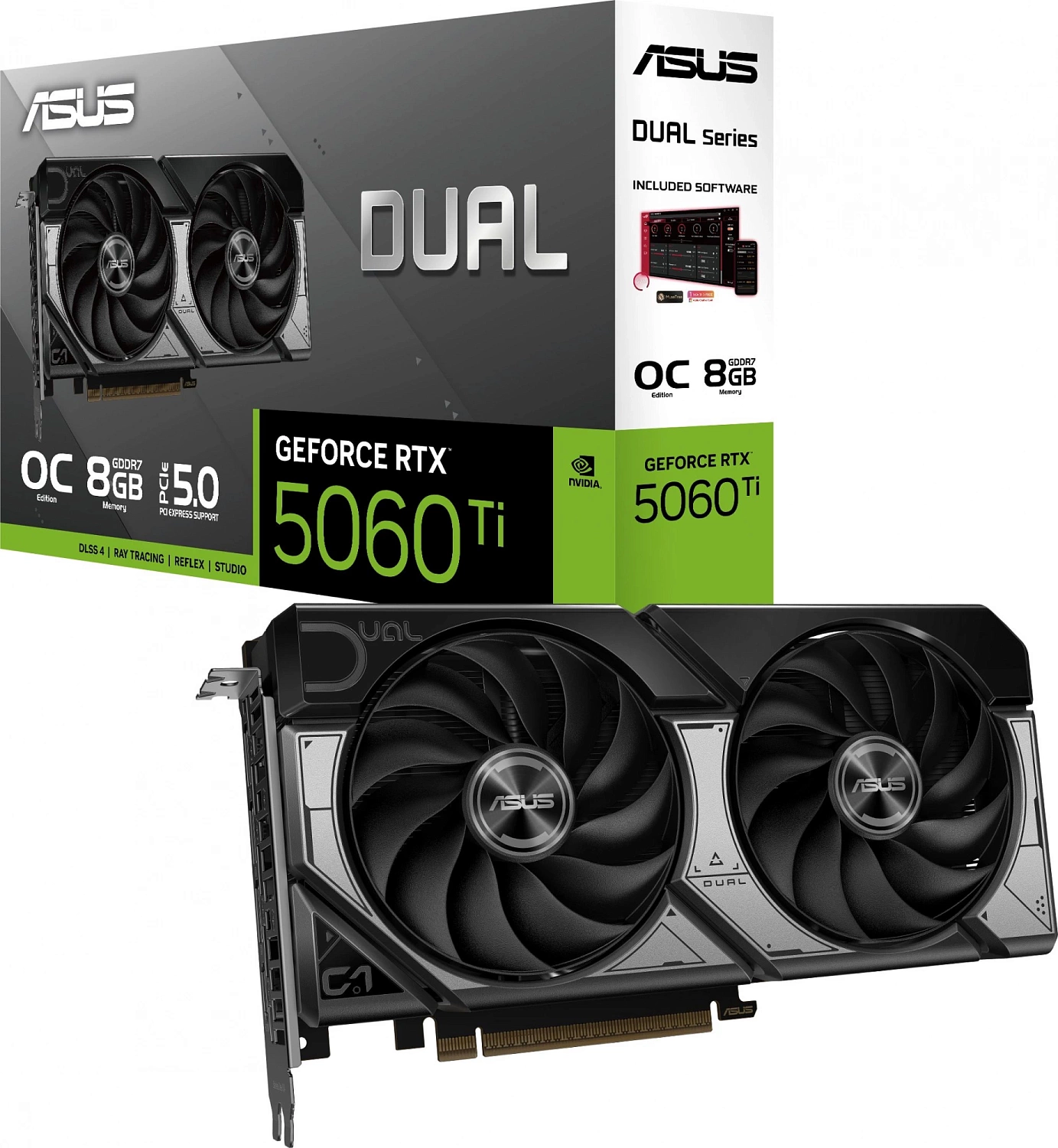 Видеокарта Asus PCI-E 4.0 DUAL-RTX5060TI-O8G NVIDIA GeForce RTX 5060TI 8Gb 128bit GDDR6 2602/28000 HDMIx1 DPx3 HDCP Ret
